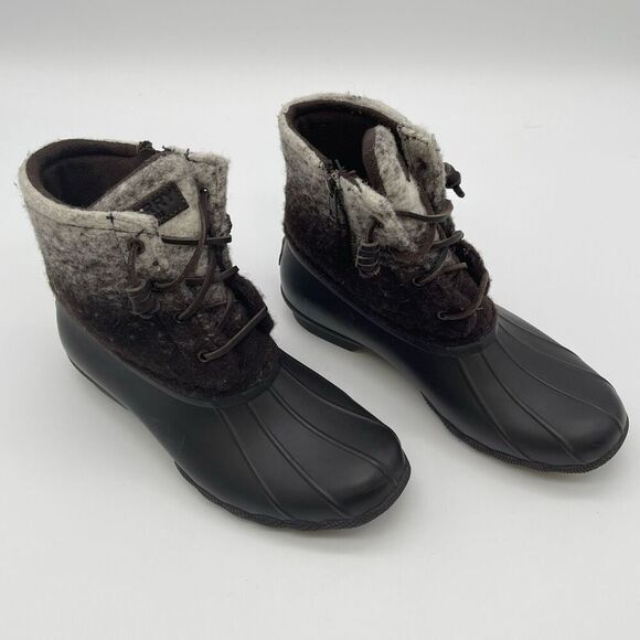 SPERRY Duck Boots Women’s Size 7 Ombre Brown Saltwater Wool Lace Up Side Zip - Picture 4 of 16